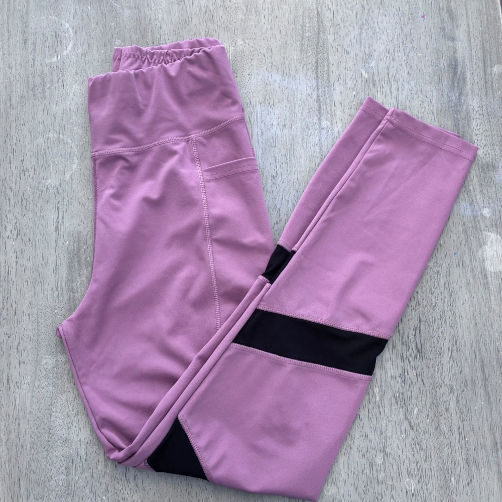 POSH Active Mauve Pink Mesh Panel High Waisted Leggings with Pockets L